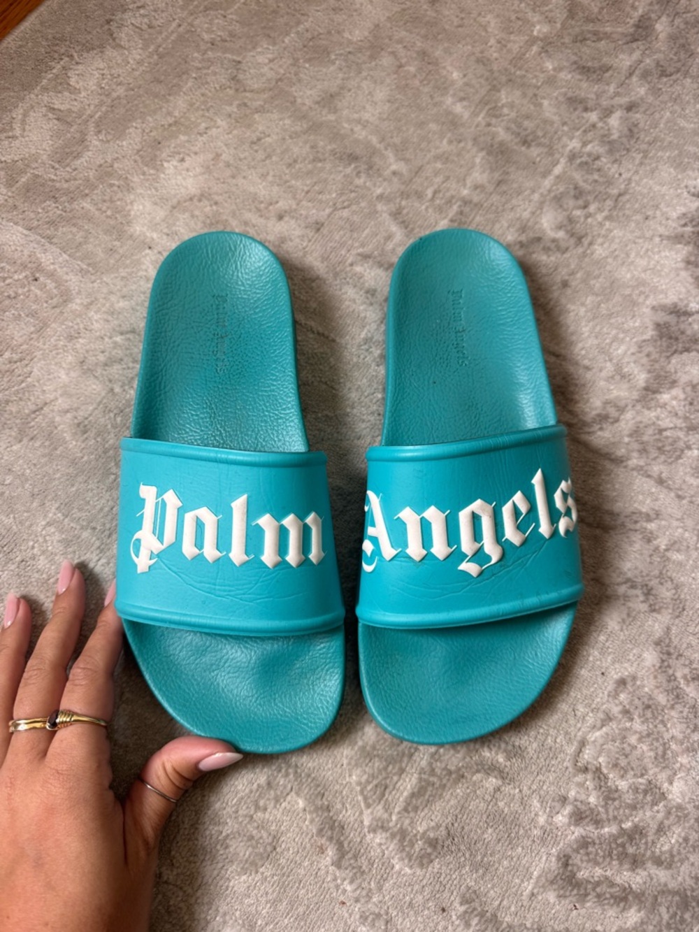 Palm Angels Turquoise Slide Sandals with White Logo - Women's